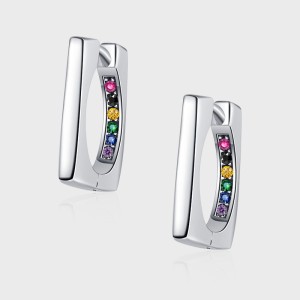 Rainbow Zirconia Rectangle Hoop Earrings 6020063 Rainbow Zirconia Rectangle Hoop Earrings 6020063