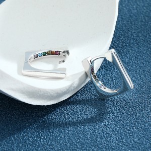 Rainbow Zirconia Rectangle Hoop Earrings 6020063 Rainbow Zirconia Rectangle Hoop Earrings 6020063