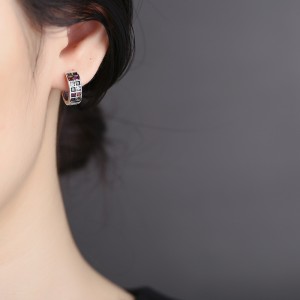 Rainbow Square Zirconia Hoop Earrings 60200113 Rainbow Square Zirconia Hoop Earrings 60200113