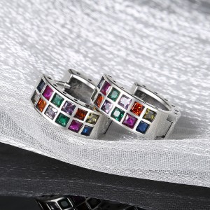 Rainbow Square Zirconia Hoop Earrings 60200113 Rainbow Square Zirconia Hoop Earrings 60200113
