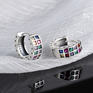 Rainbow Square Zirconia Hoop Earrings 60200113 Rainbow Square Zirconia Hoop Earrings 60200113