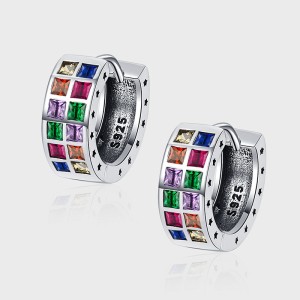 Rainbow Square Zirconia Hoop Earrings 60200113 Rainbow Square Zirconia Hoop Earrings 60200113