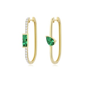 Asymmetric Green Zirconia Hoop Earring 60200139
