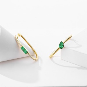 Asymmetric Green Zirconia Hoop Earring 60200139