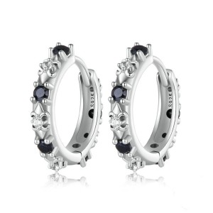 Iris Flower Black Zirconia Hoop Earrings 60200164 Iris Flower Black Zirconia Hoop Earrings 60200164