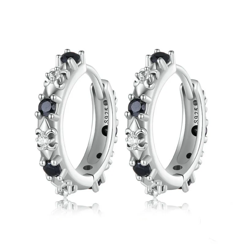 Iris Flower Black Zirconia Hoop Earrings 60200164 Iris Flower Black Zirconia Hoop Earrings 60200164