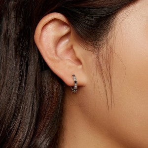 Iris Flower Black Zirconia Hoop Earrings 60200164 Iris Flower Black Zirconia Hoop Earrings 60200164