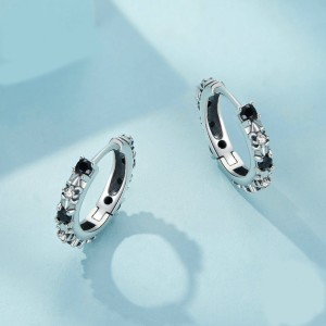 Iris Flower Black Zirconia Hoop Earrings 60200164 Iris Flower Black Zirconia Hoop Earrings 60200164