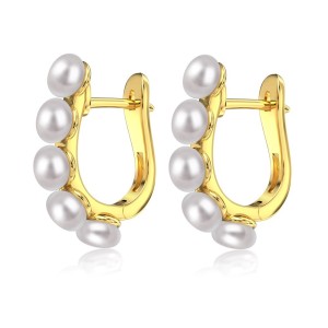 925 Sterling Silver Pearl Hoop Earring 60200216