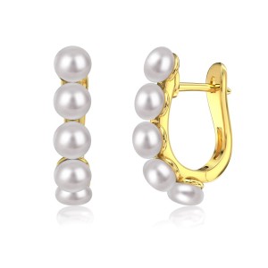 925 Sterling Silver Pearl Hoop Earring 60200216