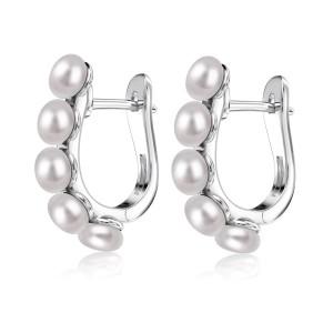 925 Sterling Silver Pearl Hoop Earring 60200216
