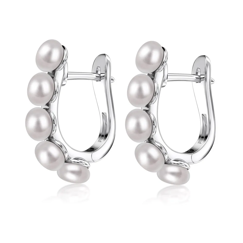 925 Sterling Silver Pearl Hoop Earring 60200216