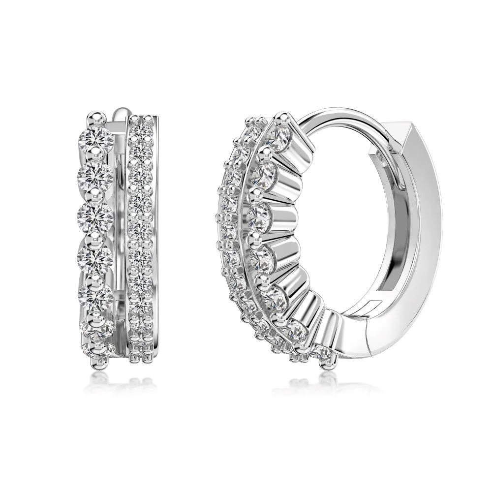 S925 Two Rows Zirconia Hoop Earring 60200218