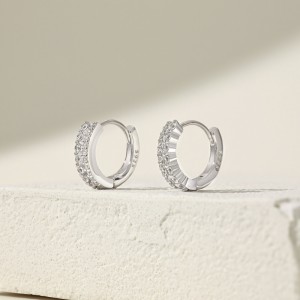 S925 Two Rows Zirconia Hoop Earring 60200218