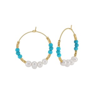 S925 Vintage Turquoise Pearl Hoop Earring 60200222