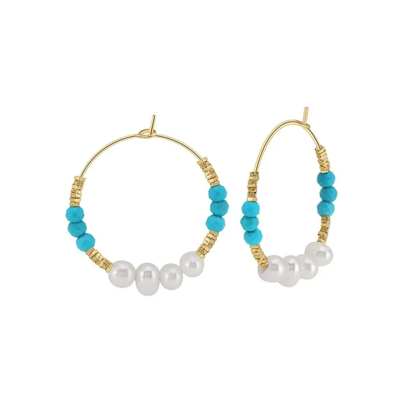 S925 Vintage Turquoise Pearl Hoop Earring 60200222