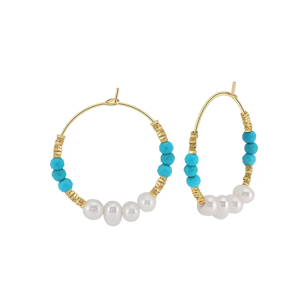 S925 Vintage Turquoise Pearl Hoop Earring 60200222