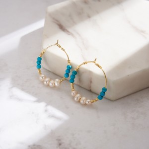 S925 Vintage Turquoise Pearl Hoop Earring 60200222