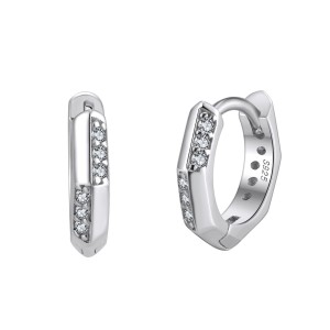 925 Sterling Silver Geometric Zirconia Hoop Earring 60200226