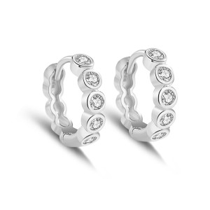 925 Sterling Silver Round Zirconia Hoop Earring 60200238