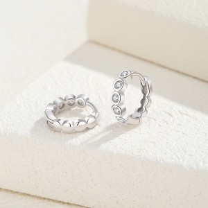 925 Sterling Silver Round Zirconia Hoop Earring 60200238