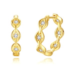 925 Sterling Silver Geometric Zirconia Hoop Earring 60200241