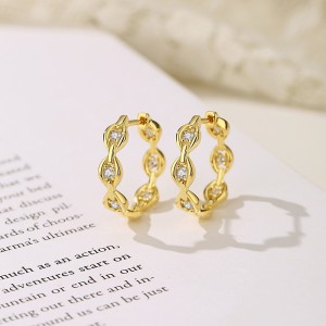 925 Sterling Silver Geometric Zirconia Hoop Earring 60200241