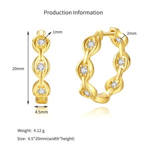 925 Sterling Silver Geometric Zirconia Hoop Earring 60200241