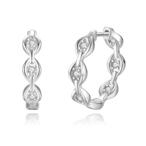 925 Sterling Silver Geometric Zirconia Hoop Earring 60200241