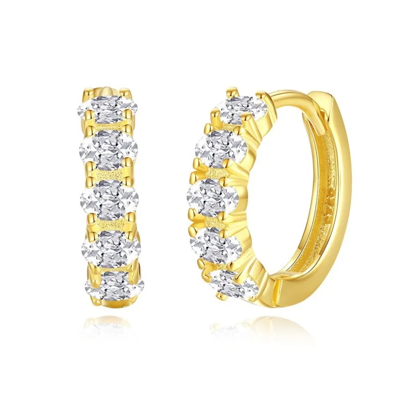 925 Sterling Silver Oval Zirconia Hoop Earring 60200242