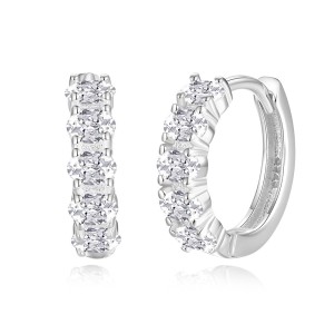 925 Sterling Silver Oval Zirconia Hoop Earring 60200242
