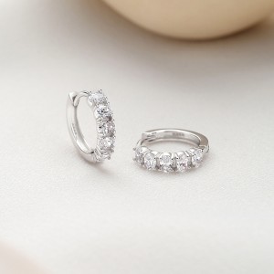 925 Sterling Silver Oval Zirconia Hoop Earring 60200242