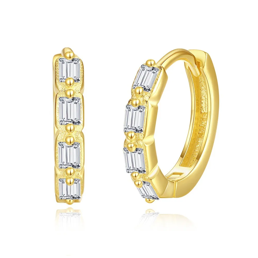 925 Sterling Silver Rectangle Zirconia Hoop Earring 60200246