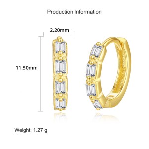 925 Sterling Silver Rectangle Zirconia Hoop Earring 60200246