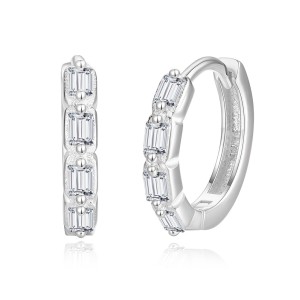 925 Sterling Silver Rectangle Zirconia Hoop Earring 60200246