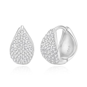 925 Sterling Silver Zirconia Waterdrop Hoop Earring 60200253