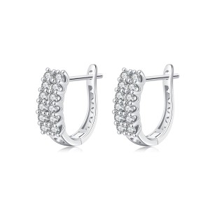 925 Sterling Silver Two Rows Zirconia Hoop Earring 60200254