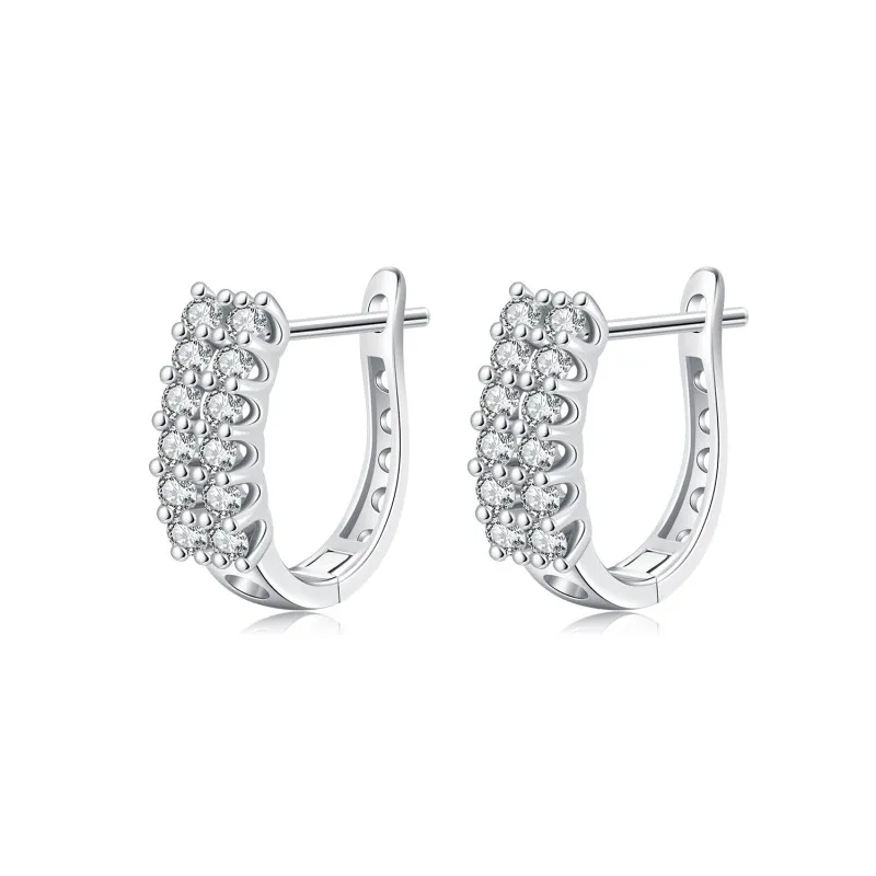 925 Sterling Silver Two Rows Zirconia Hoop Earring 60200254