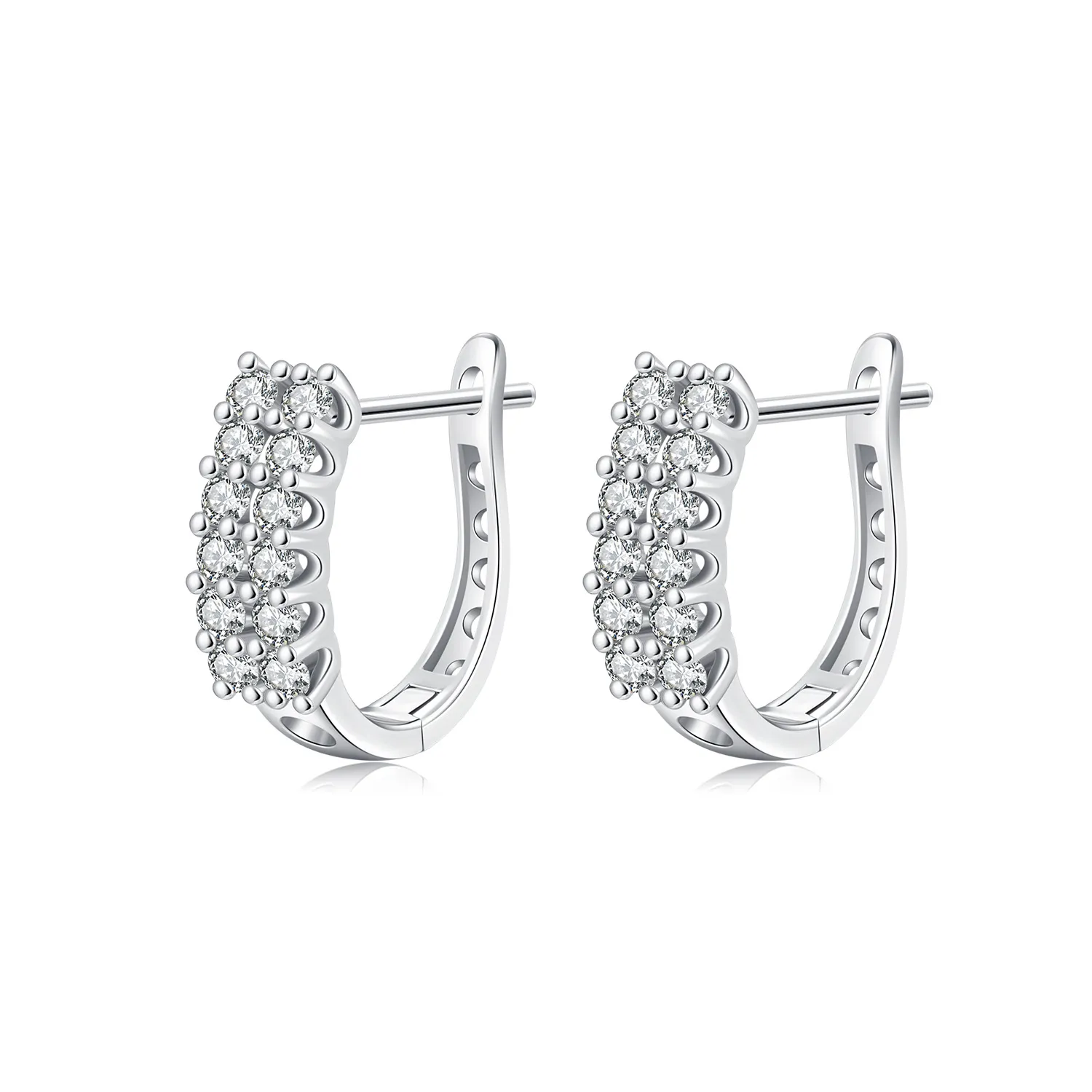 925 Sterling Silver Two Rows Zirconia Hoop Earring 60200254
