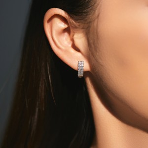 925 Sterling Silver Two Rows Zirconia Hoop Earring 60200254