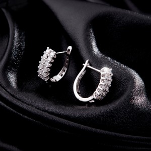 925 Sterling Silver Two Rows Zirconia Hoop Earring 60200254