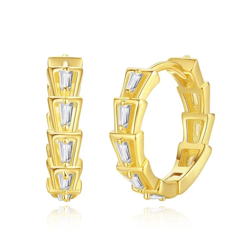 925 Sterling Silver Trapezoid Zirconia Hoop Earring 60200256