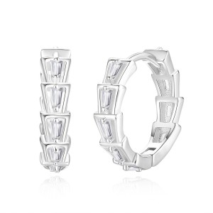 925 Sterling Silver Trapezoid Zirconia Hoop Earring 60200256