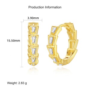 925 Sterling Silver Trapezoid Zirconia Hoop Earring 60200256