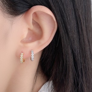 925 Sterling Silver Heart Zirconia Hoop Earring 60200257