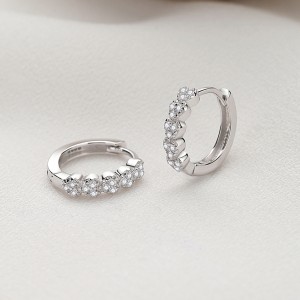 925 Sterling Silver Heart Zirconia Hoop Earring 60200257