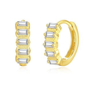 925 Sterling Silver Rectangle Zirconia Hoop Earring 60200258