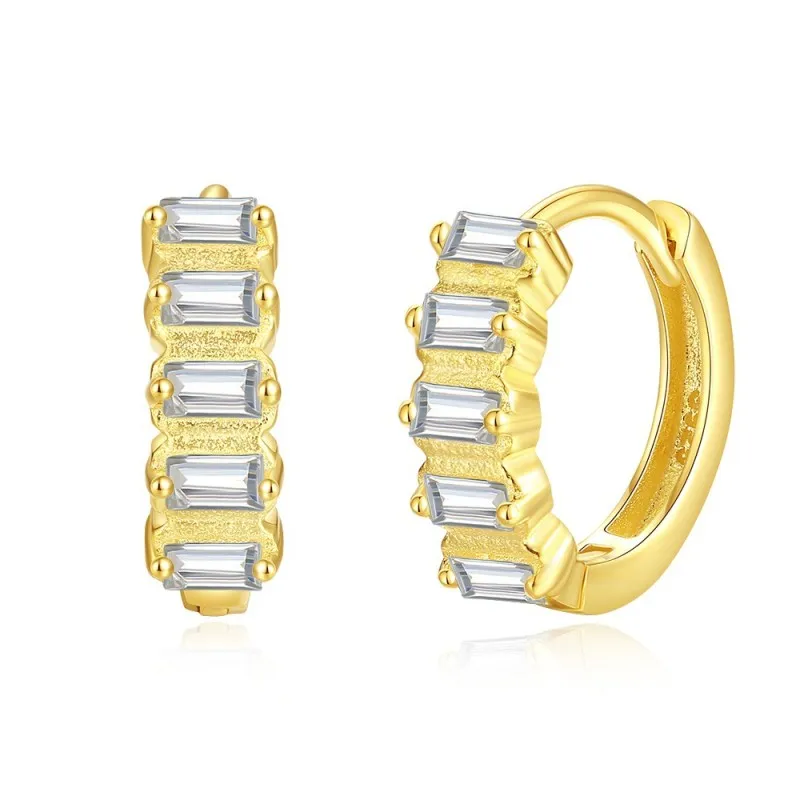 925 Sterling Silver Rectangle Zirconia Hoop Earring 60200258