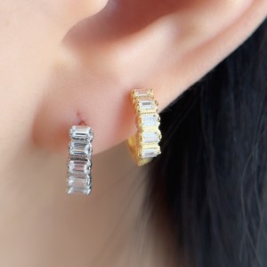 925 Sterling Silver Rectangle Zirconia Hoop Earring 60200258