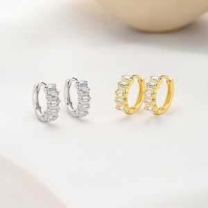 925 Sterling Silver Rectangle Zirconia Hoop Earring 60200258
